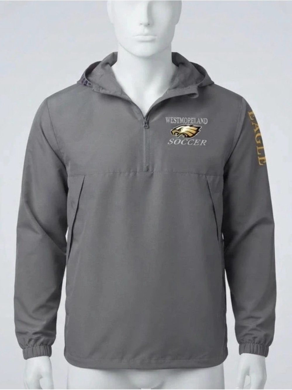 Westmoreland Gray Hooded Soccer Windbreaker with Gold Accent